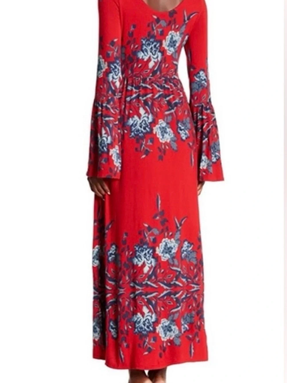 Free People Scarlet Red Floral Scoop-Neck Maxi Dress